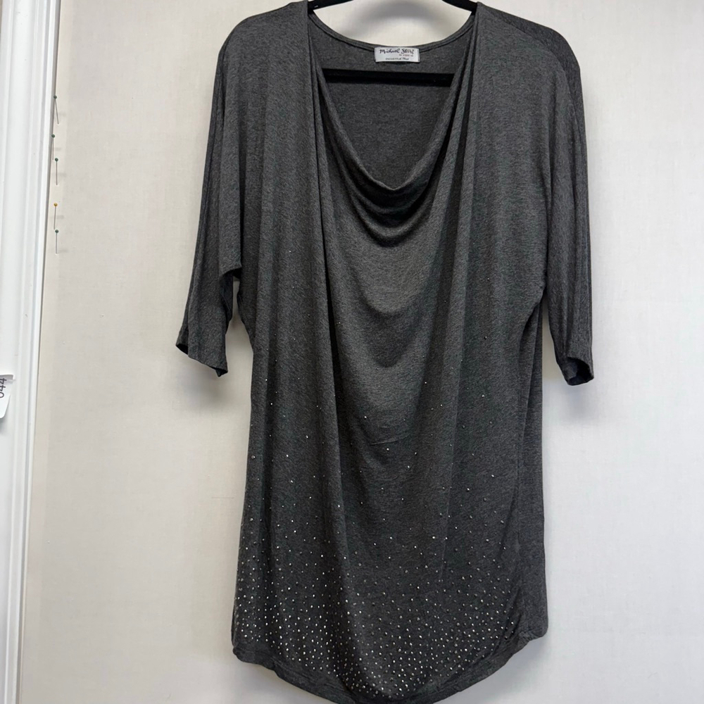 Women's Michael Stars Grey Silver Studded Cowl Neck Tunic L